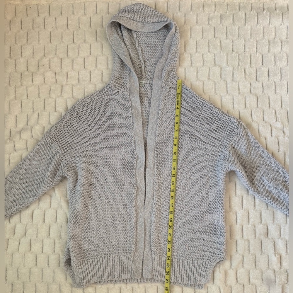 Aerie Women’s Light Gray Knit Hoodie Cardigan Sweater Size M Cotton Blend - Picture 4 of 8